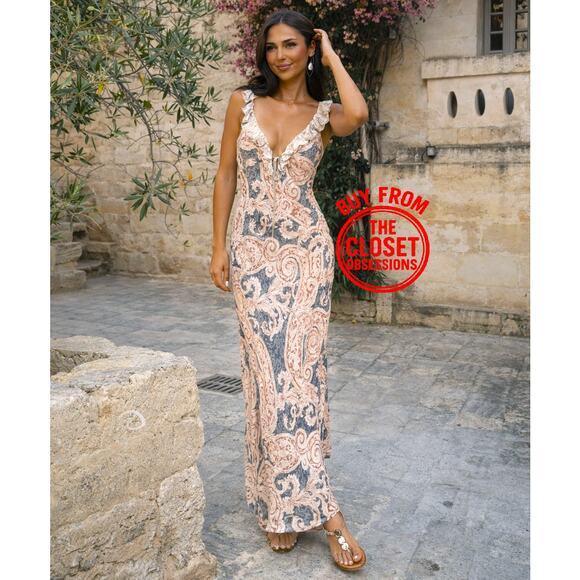 ZARA Printed Ruffle Trim Maxi Dress NWT Blogger Fave Size S - Picture 9 of 16